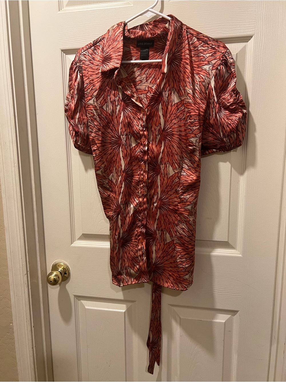 Lane Bryant 18/20 Rust Abstract Print Blouse Back Tie Button Front - Picture 7 of 7